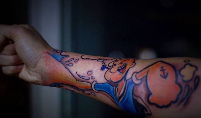 大力水纹身图片_成品手臂人物黄岛青岛刺青青岛大力水手纹身图案