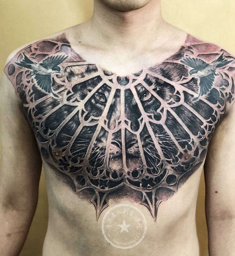 花胸 虎 欧美花胸纹身图片_成品胸部欧美写实动物原创纹身图案