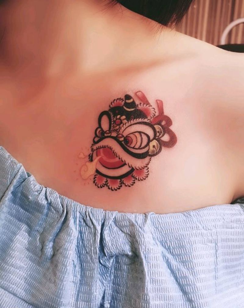 神兽纹身图片_胸部纹身图案