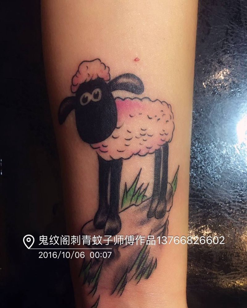肖恩小羊纹身图片_成品手臂手部传统动物纹身图案