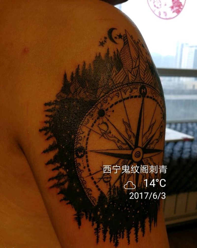 指南针纹身图片