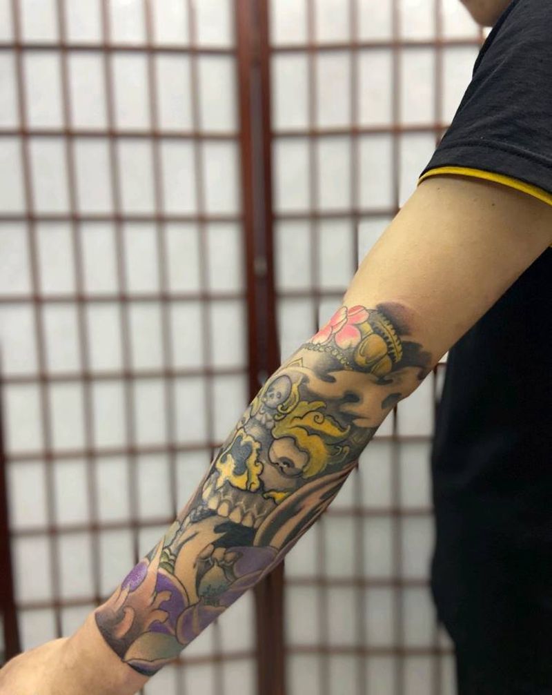 包小臂嘎巴拉纹身图片_手臂新传统纹身图案