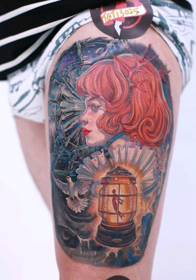 光明纹身图片_腿部纹身图案