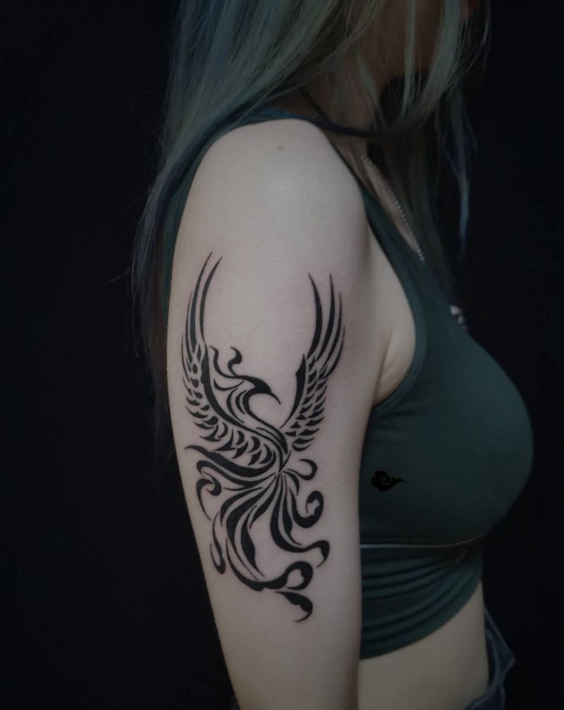 凤凰图腾纹身图片_手臂图腾凤凰纹身图案