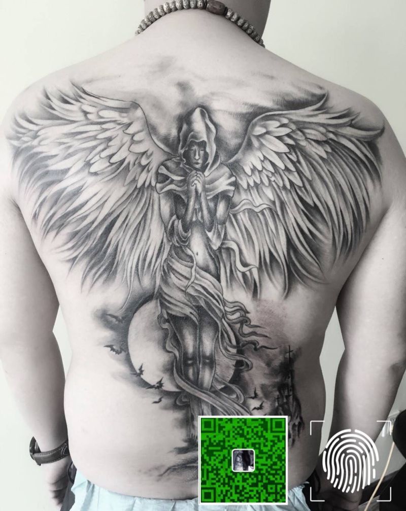 天使纹身图片_成品背部人物宗教纹身图案