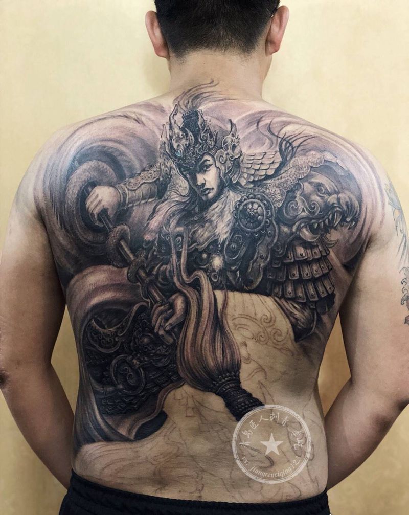 临摹 赵云龙临纹身图片_成品背部传统写实人物纹身图案