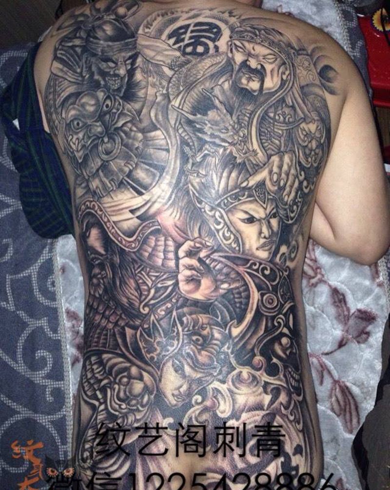 五虎上将纹身图片_传统人物背部纹身图案