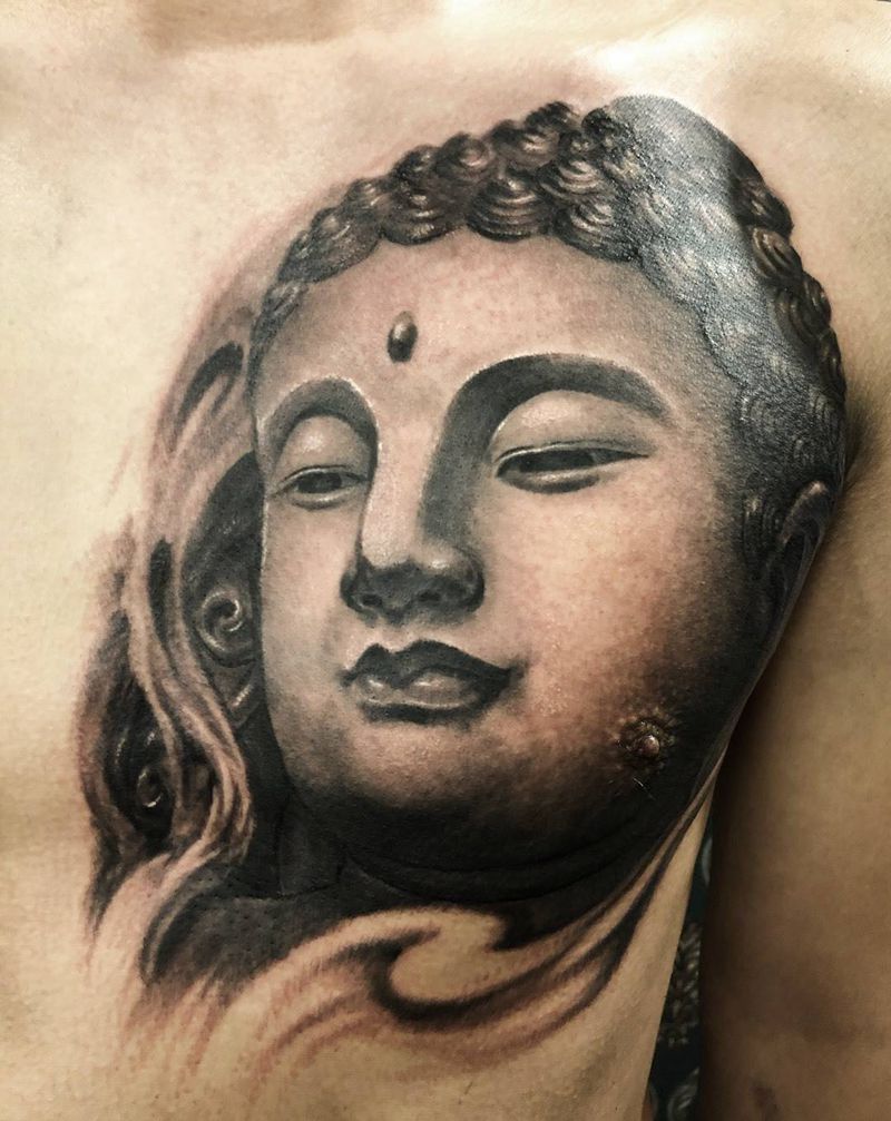 佛纹身图片_胸部成品传统写实人物鬼神原创纹身图案