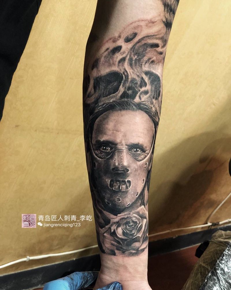 汉尼拔肖像纹身纹身图片_成品手臂欧美写实人物原创纹身图案