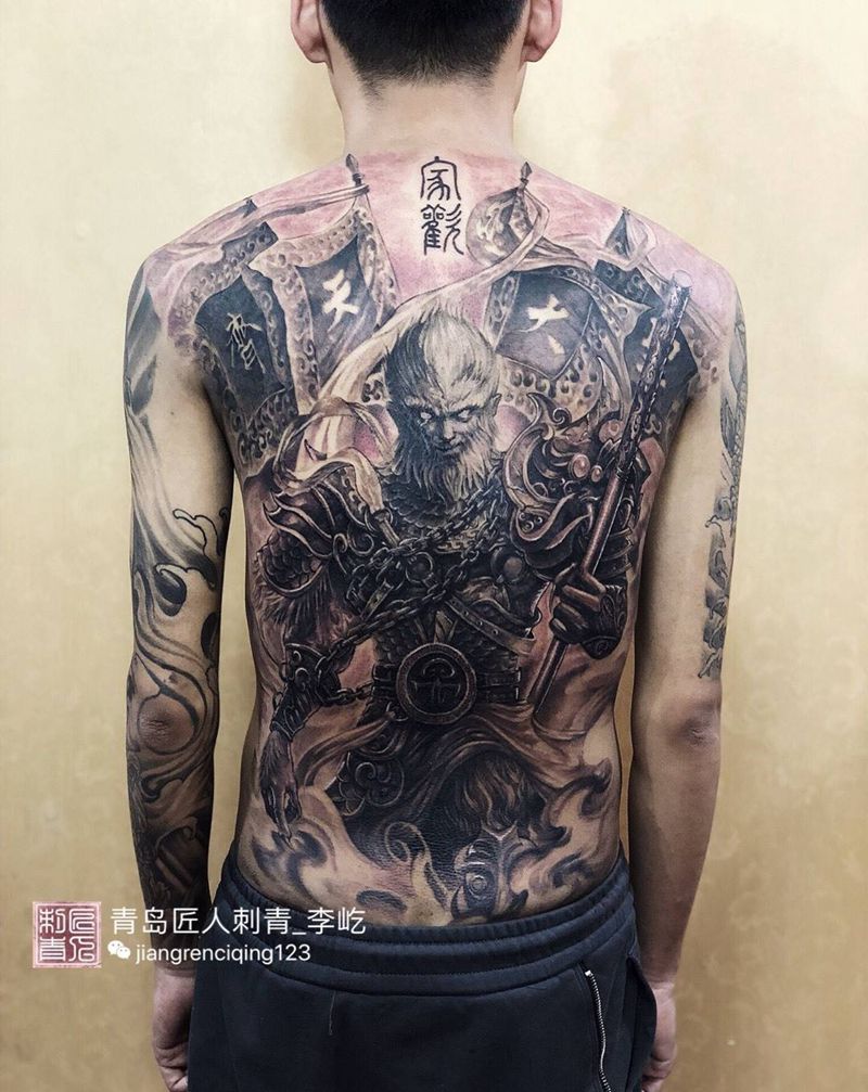 齐天大圣2满背孙悟空 猴子纹身图片_成品背部传统写实人物鬼神原创纹身图案