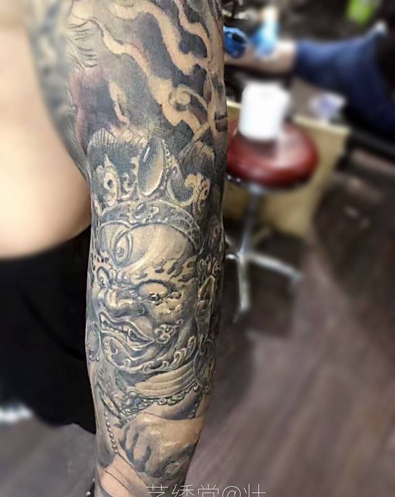 大黑天纹身图片_成品插画人物写实手臂纹身图案