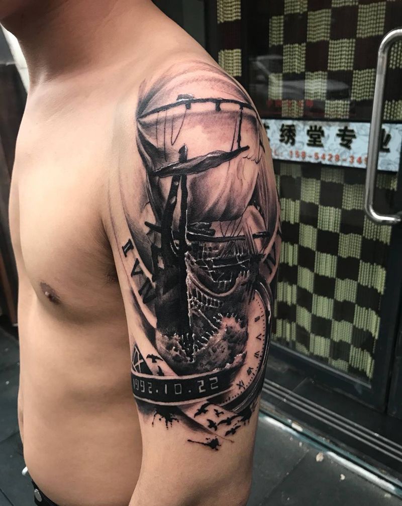 航归纹身图片_成品手稿手臂写实原创插画纹身图案