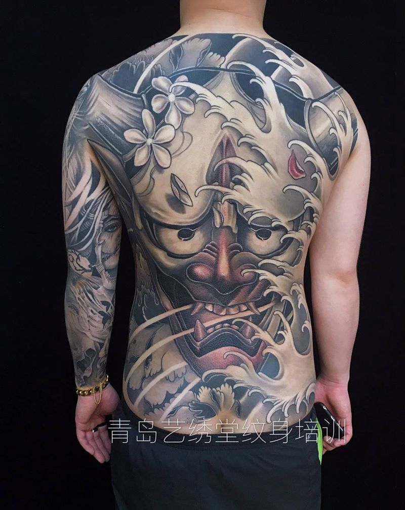 若纹身图片_成品背部传统人物鬼神原创纹身图案