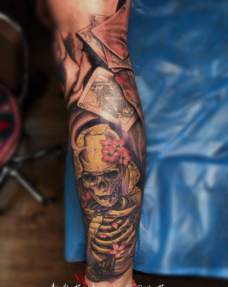 花腿纹身图片_成品手稿脚部欧美原创纹身图案