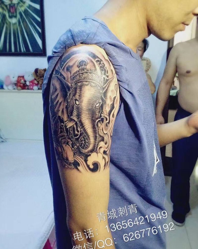 象神纹身 招财象神纹身图片_成品手臂传统鬼神人物纹身图案