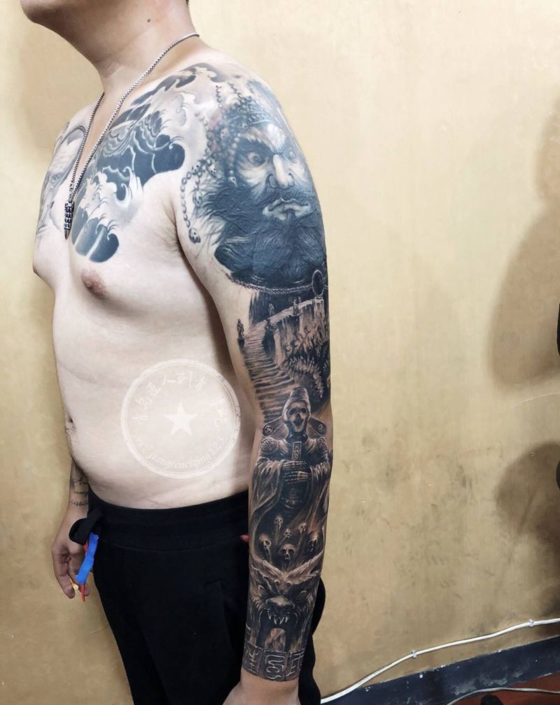 暴力遮盖接花臂未完成纹身图片