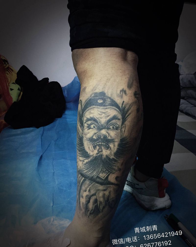 钟馗纹身  恢复一年后效果纹身图片_腿部老传统纹身图案
