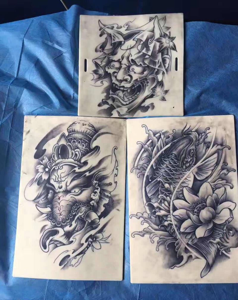 学员练习假皮纹身图片_肩部新传统纹身图案