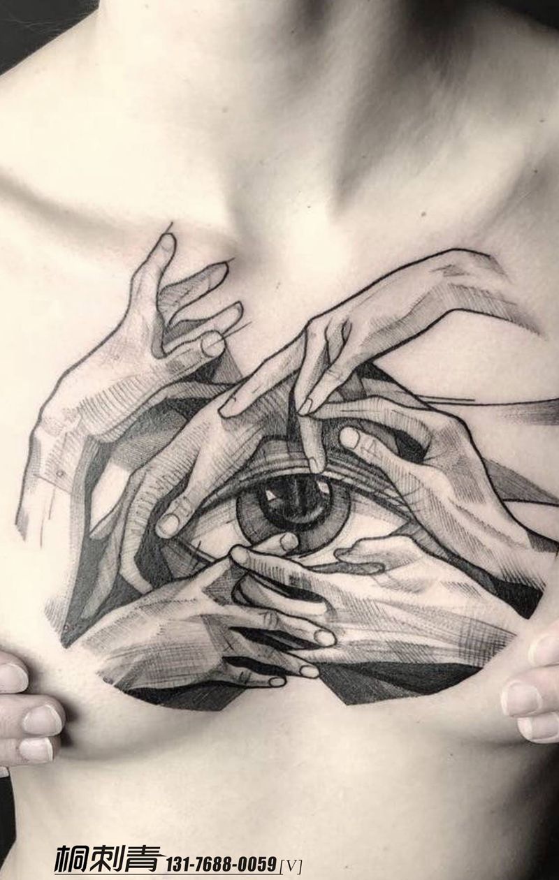 心灵的窗户纹身图片_胸部欧美写实纹身图案