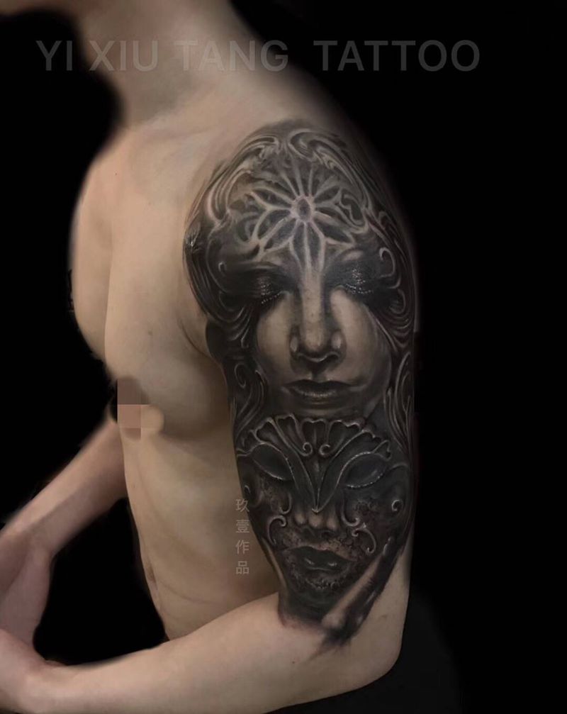 进度纹身图片_手臂欧美写实纹身图案