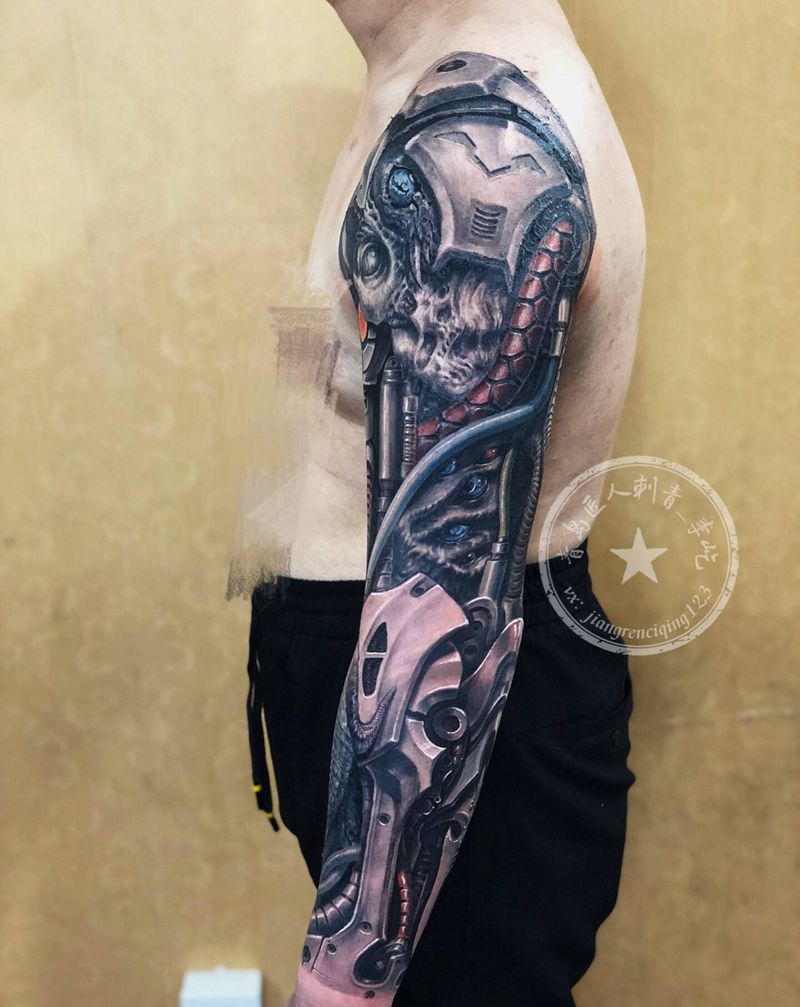 生化机械臂纹身图片_手臂新传统欧美写实机械生化纹身图案