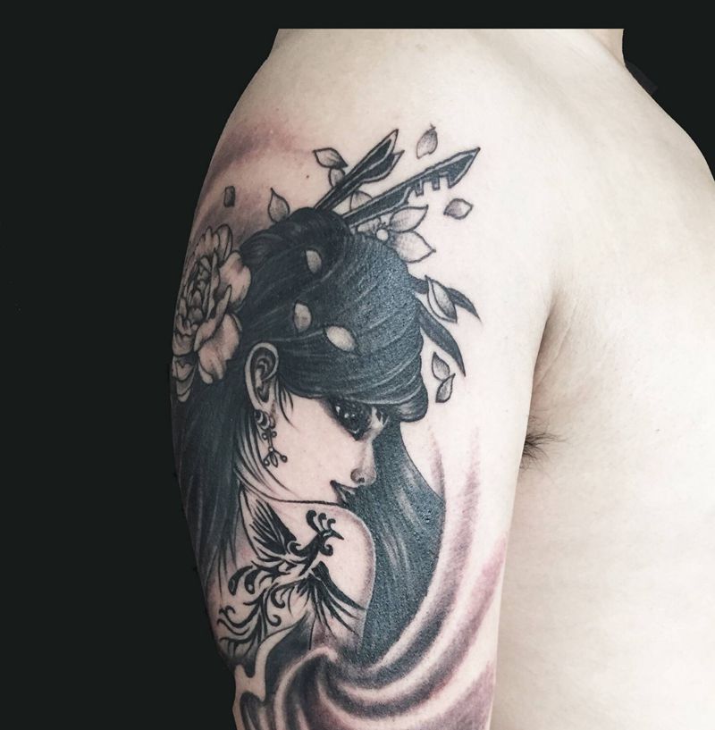 艺妓纹身纹身图片_手臂老传统纹身图案