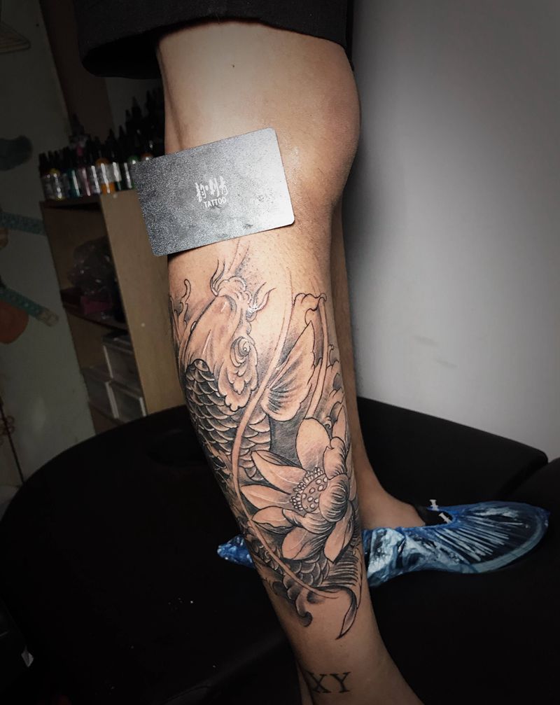 鲤鱼包小腿纹身图片_腿部纹身图案