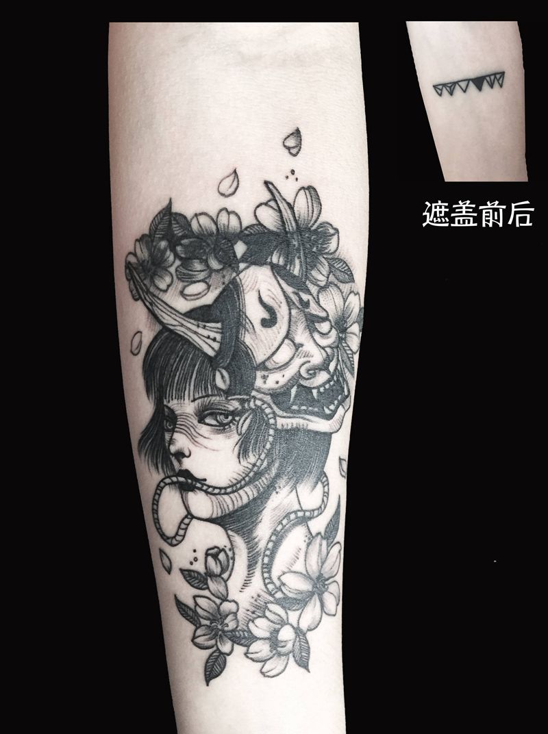 艺妓遮盖纹身纹身图片_手臂新传统纹身图案