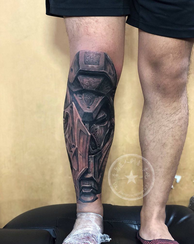 机械腿纹身图片_腿部欧美写实机械纹身图案