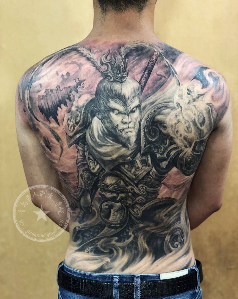 齐天大圣5纹身图片_背部欧美写实齐天大圣孙悟空纹身图案