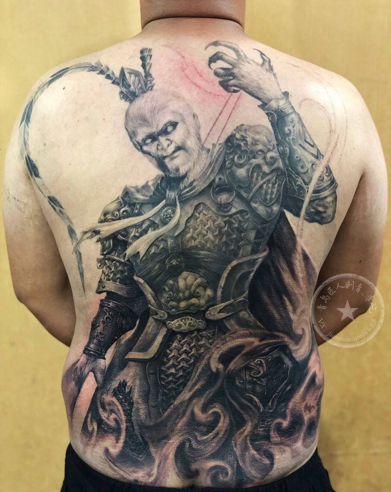 齐天大圣3孙悟空未完成纹身图片_背部欧美写实齐天大圣孙悟空满背纹身图案