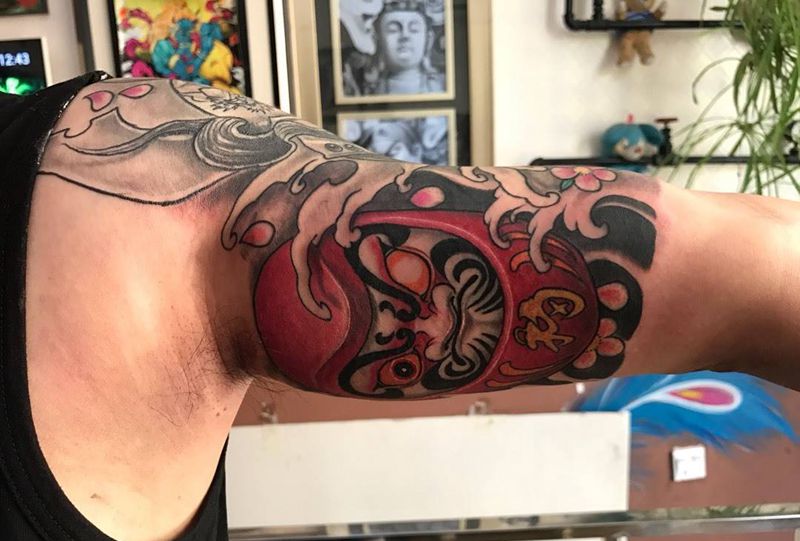 达摩纹身图片_成品手臂传统原创肖像人物手稿纹身图案