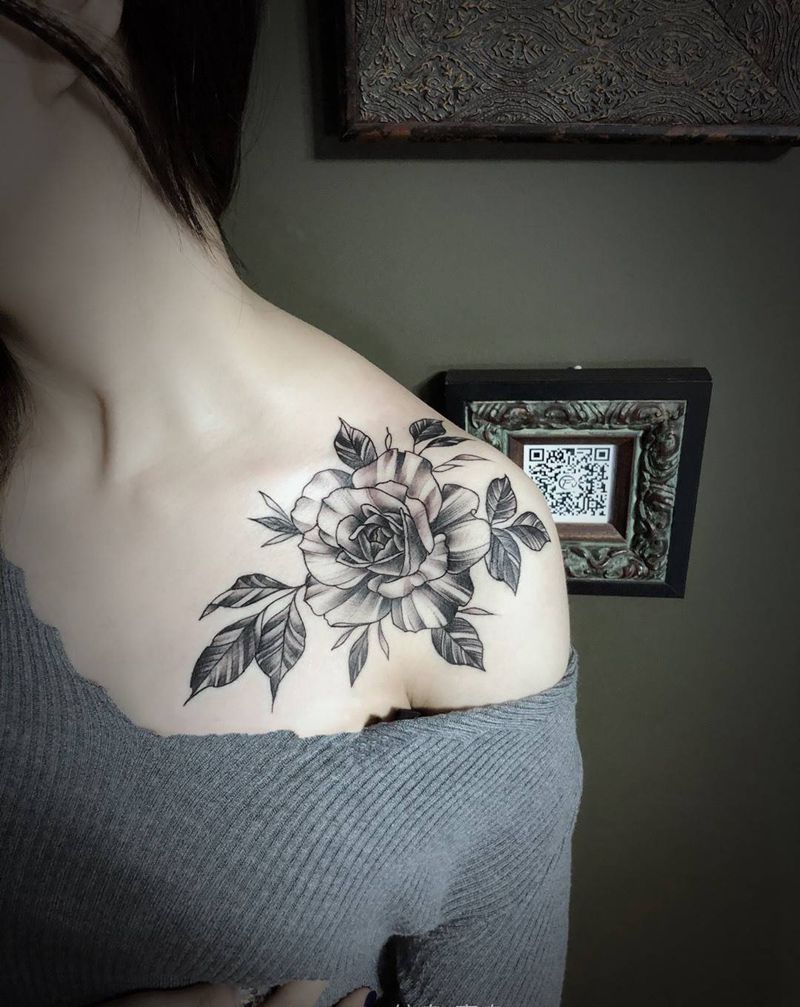 肩花纹身图片