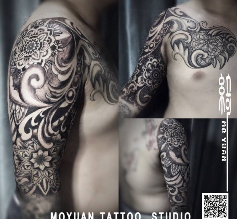 梵花半甲纹身图片