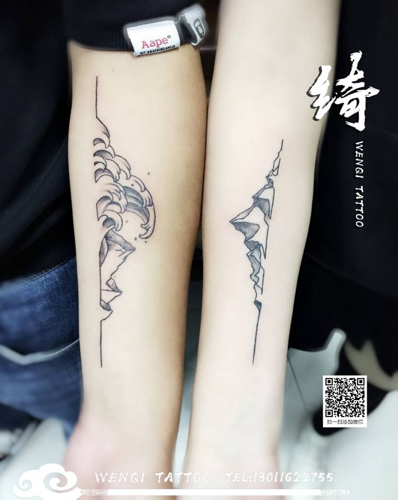 情侣纹身图片_手臂点刺纹身图案