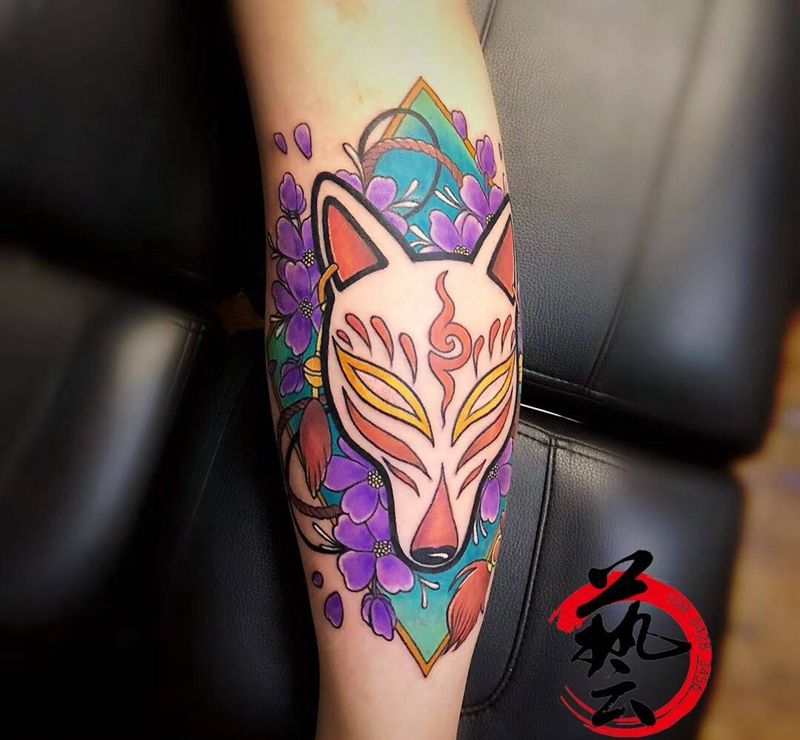 狐狸纹身图片_成品手稿插画腿部原创写实欧美纹身图案