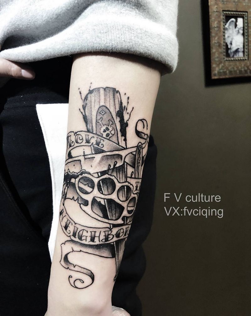 school 拼图双花臂，进行中纹身图片_手臂欧美人物静物植物青岛纹身图案