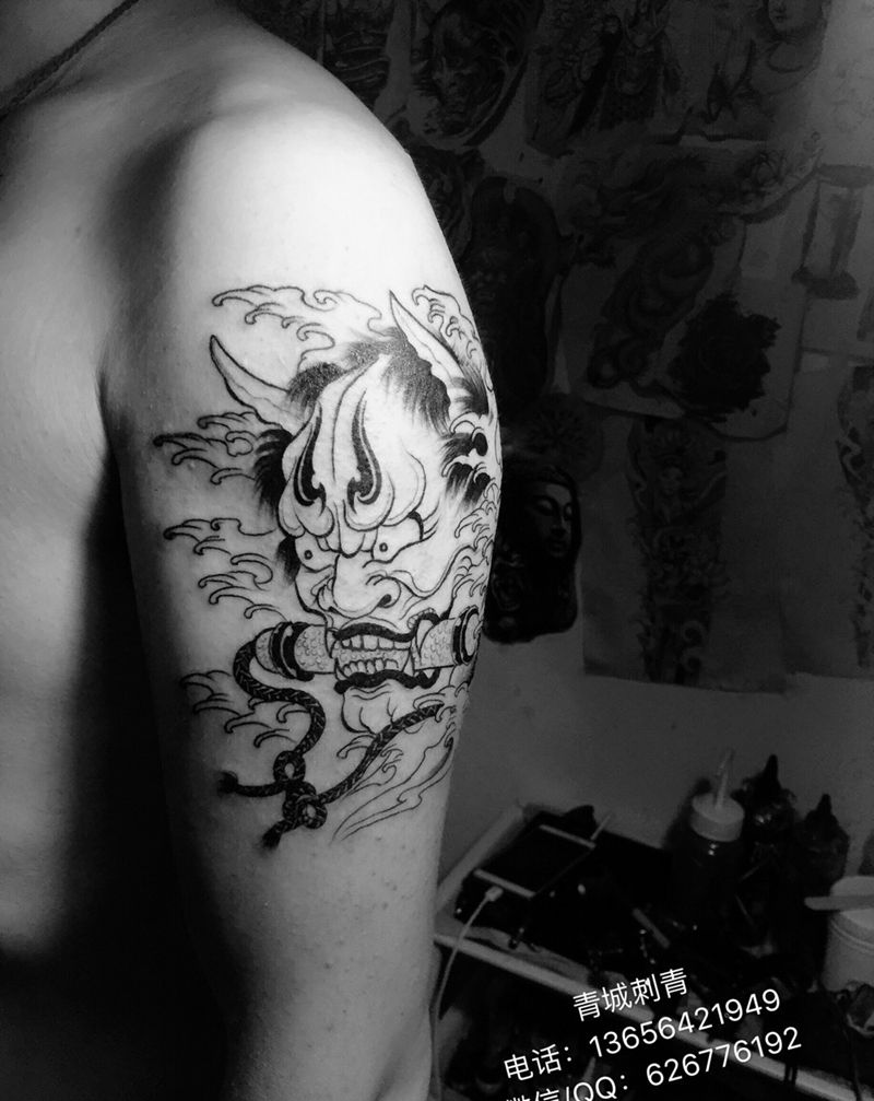 般若纹身图片_成品手臂传统鬼神纹身图案