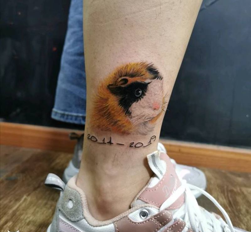 荷兰猪纹身图片_腿部欧美写实纹身图案