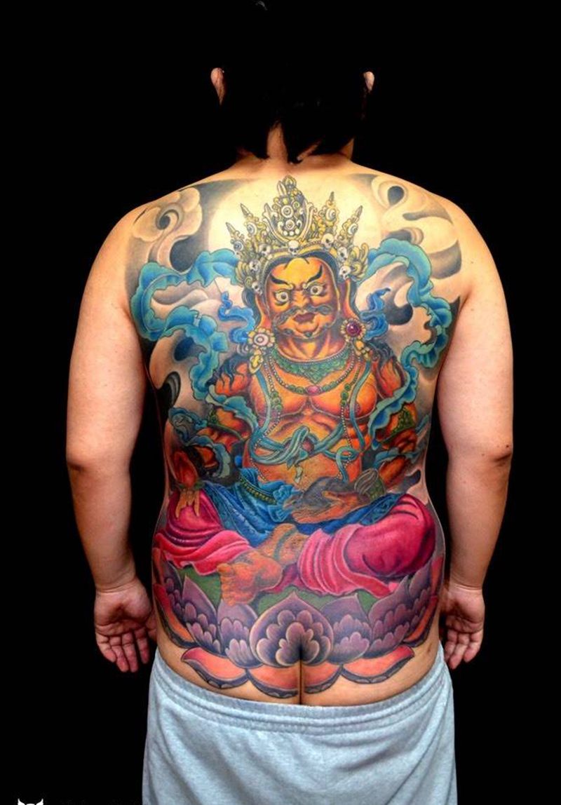 黄财神纹身图片_成品传统背部人物手稿插画纹身图案