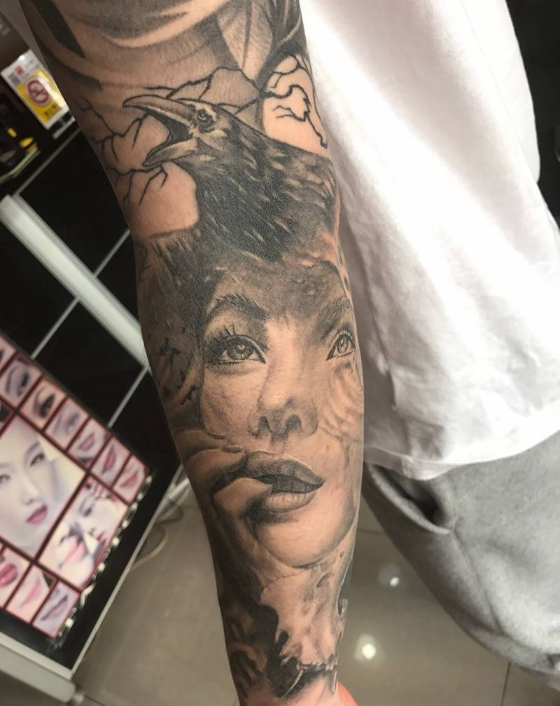 恢复后纹身图片_成品手臂欧美肖像人物原创手稿插画纹身图案