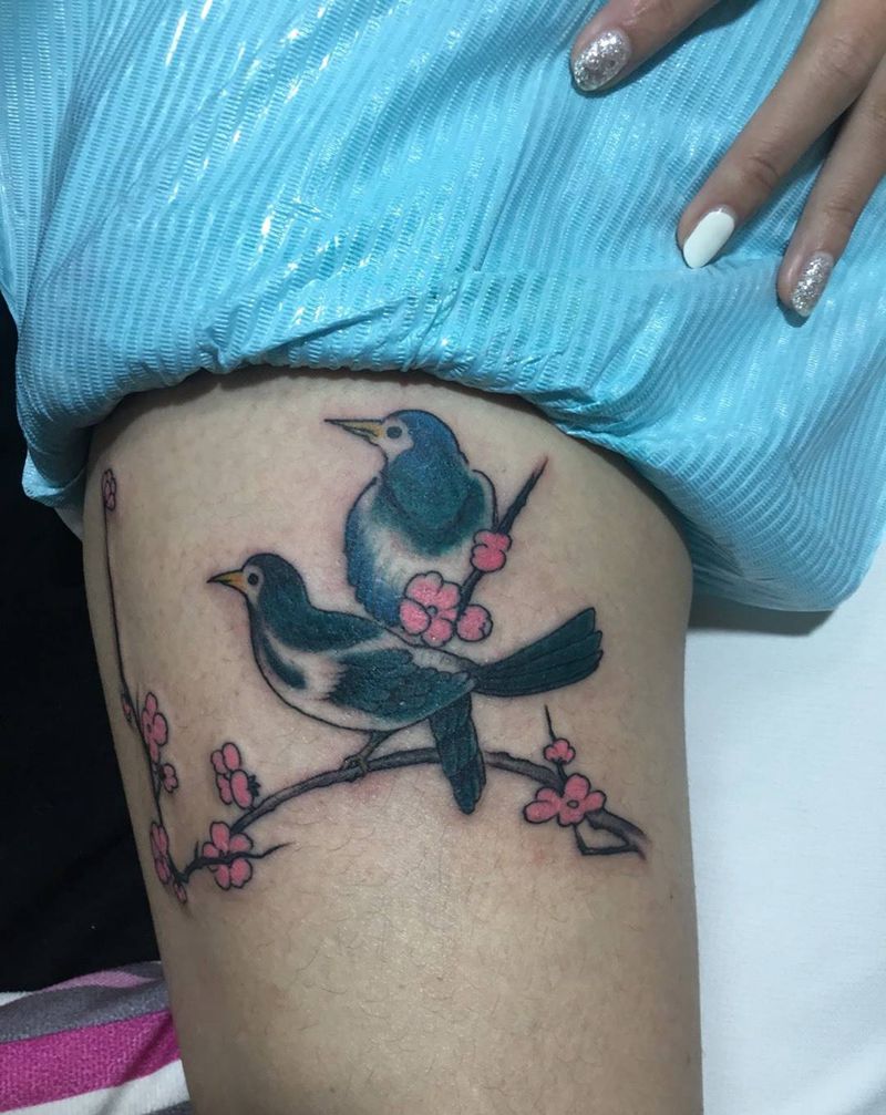 工笔花鸟腿部纹身纹身图片