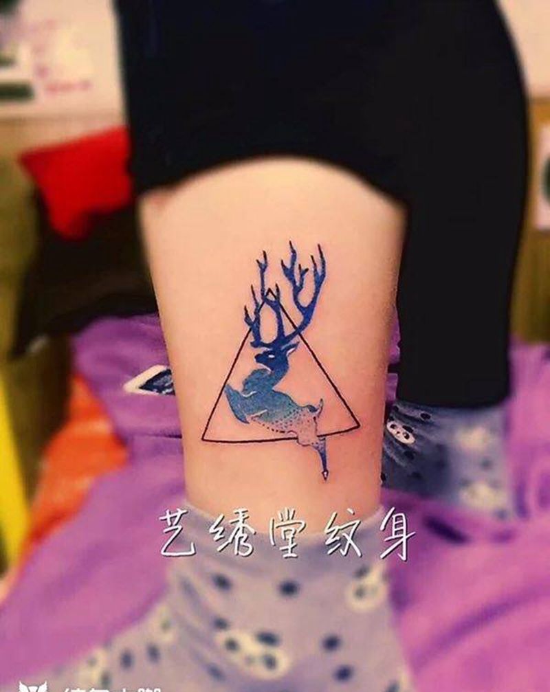 鹿纹身图片_动物清新手臂成品手稿纹身图案
