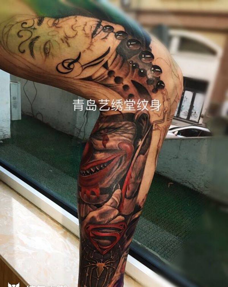 写实包腿进度纹身图片