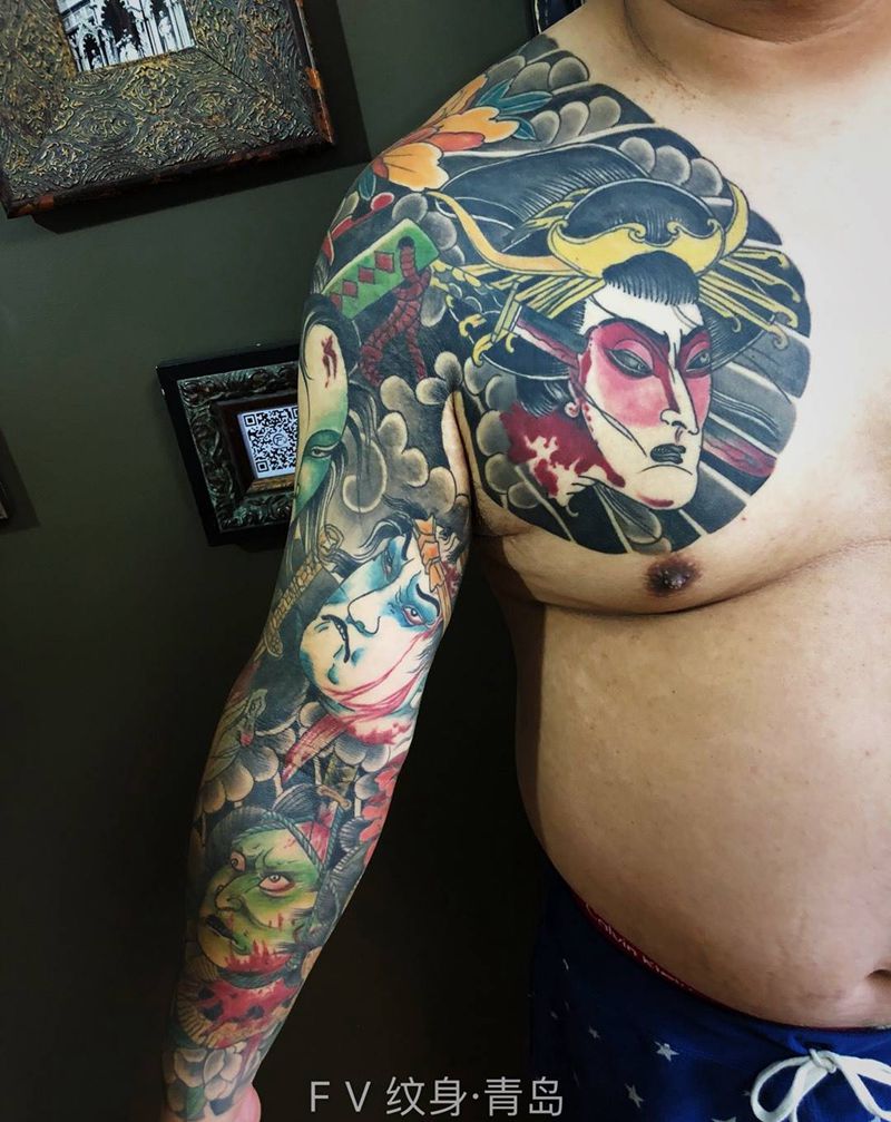 生首主题花臂纹身图片