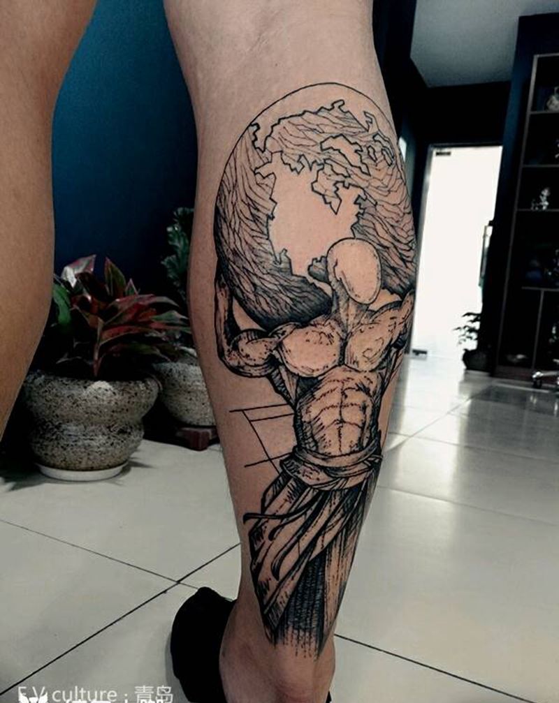 中国力量纹身图片_腿部欧美传统几何人物青岛FV城阳成品纹身图案