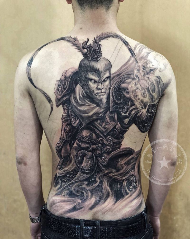 齐天大圣5 孙悟空纹身图片_背部欧美写实孙悟空猴子齐天大圣纹身图案