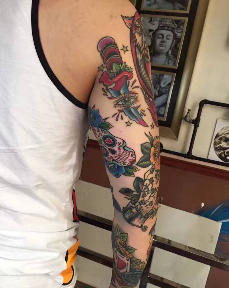 School纹身图片_成品手稿手臂欧美静物原创纹身图案