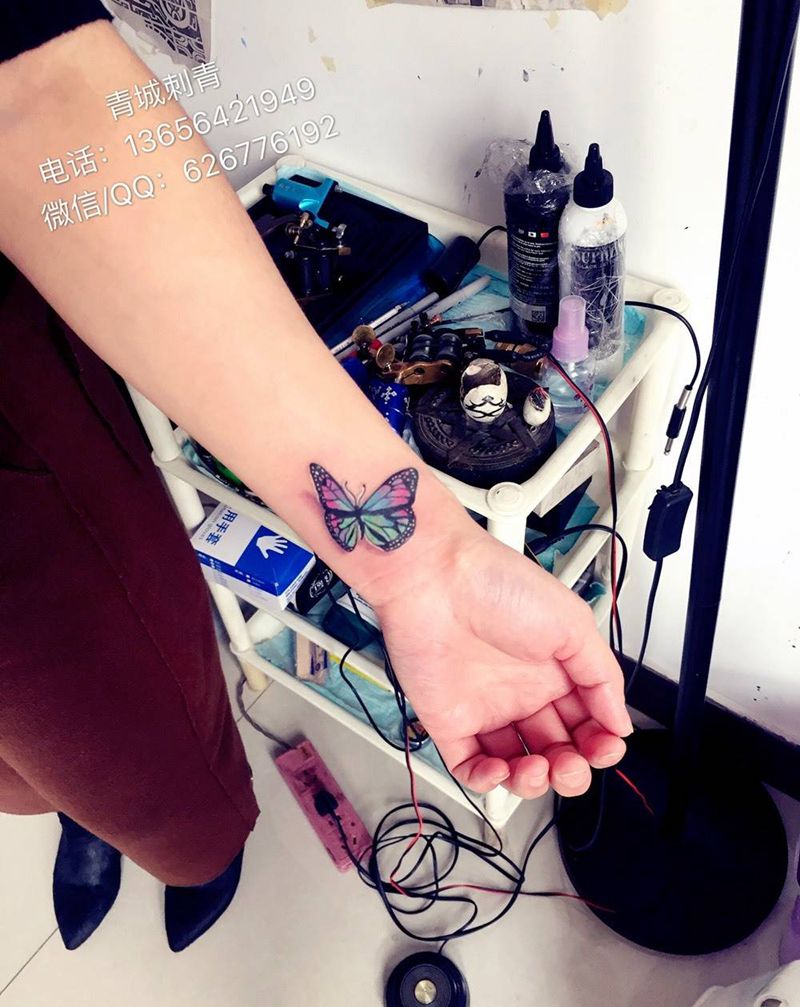 蝴蝶纹身 遮盖疤痕纹身图片_成品手臂传统清新原创动物纹身图案