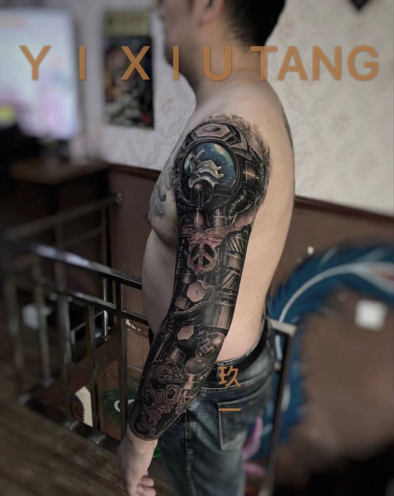 机械臂纹身图片_成品手稿插画原创写实手臂腿部纹身图案